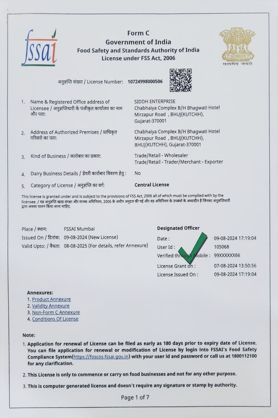 FSSAI Certificate
